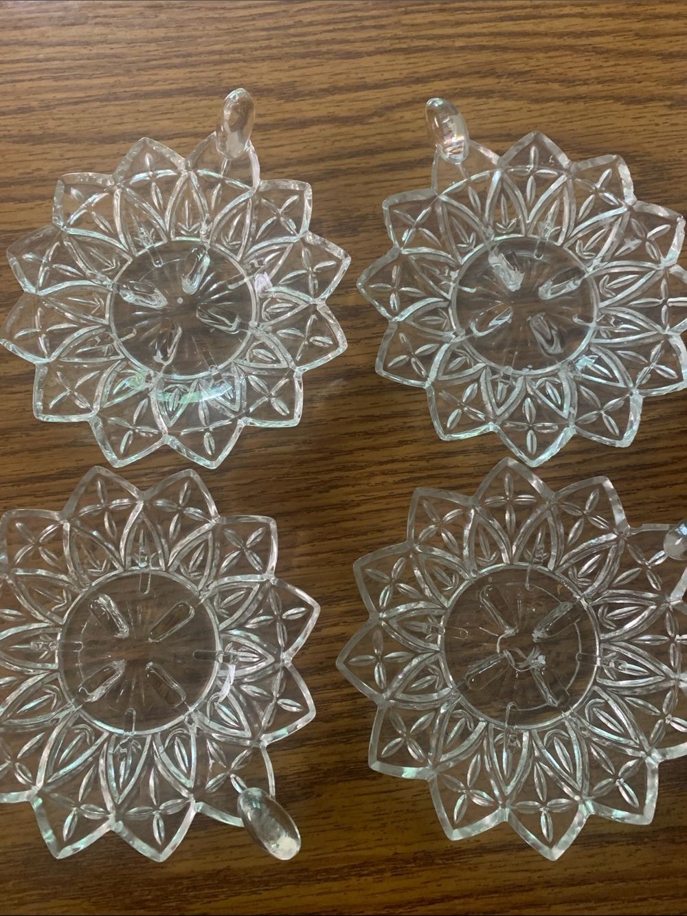 Vintage Federal Glass Petal Candle Holders Set of 4 Clear Pressed Glass